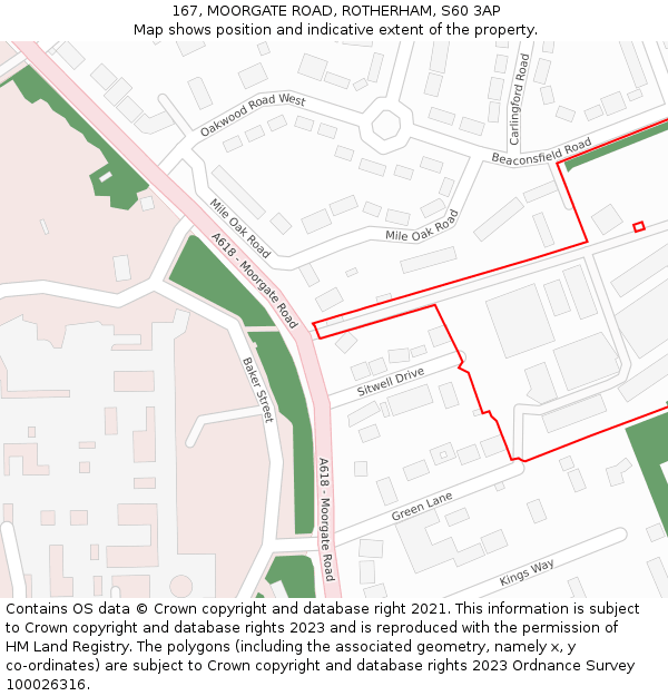 167, MOORGATE ROAD, ROTHERHAM, S60 3AP: Location map and indicative extent of plot