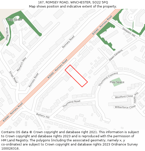 167, ROMSEY ROAD, WINCHESTER, SO22 5PQ: Location map and indicative extent of plot