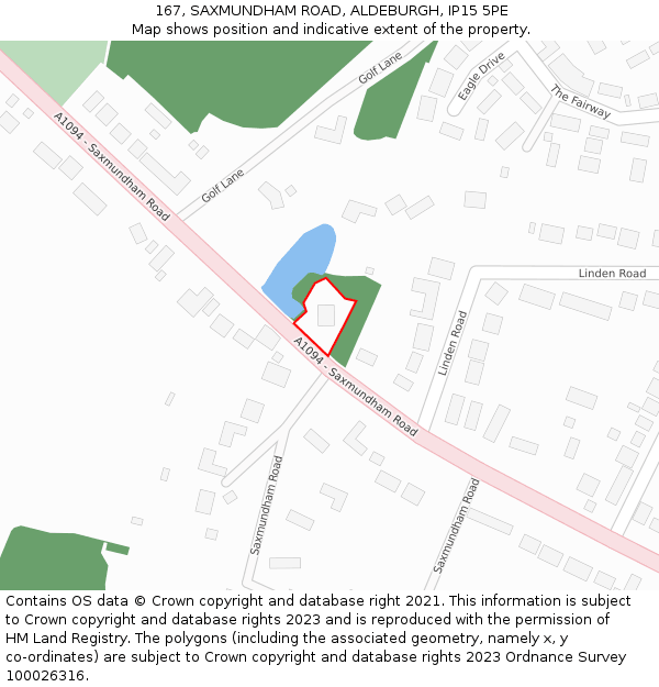 167, SAXMUNDHAM ROAD, ALDEBURGH, IP15 5PE: Location map and indicative extent of plot