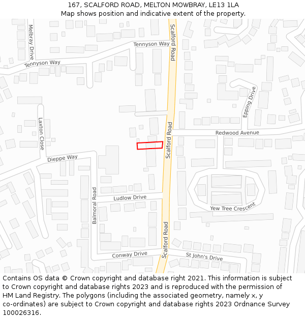 167, SCALFORD ROAD, MELTON MOWBRAY, LE13 1LA: Location map and indicative extent of plot