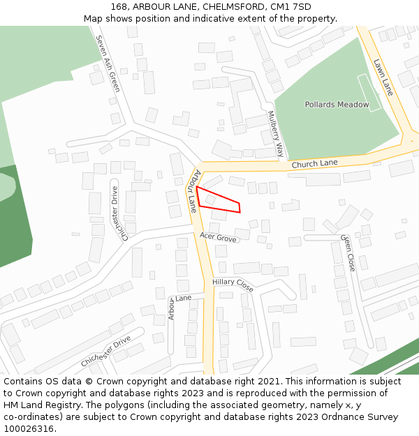 168, ARBOUR LANE, CHELMSFORD, CM1 7SD: Location map and indicative extent of plot
