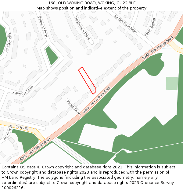 168, OLD WOKING ROAD, WOKING, GU22 8LE: Location map and indicative extent of plot