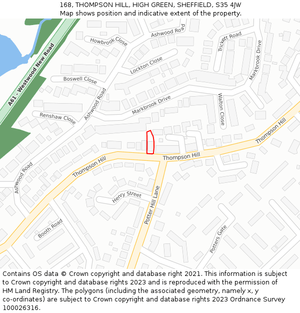168, THOMPSON HILL, HIGH GREEN, SHEFFIELD, S35 4JW: Location map and indicative extent of plot
