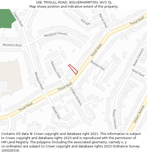 168, TRYSULL ROAD, WOLVERHAMPTON, WV3 7JL: Location map and indicative extent of plot