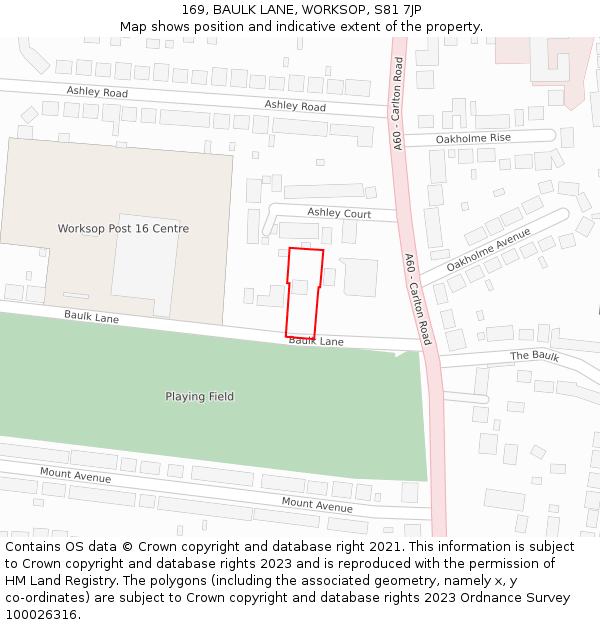 169, BAULK LANE, WORKSOP, S81 7JP: Location map and indicative extent of plot