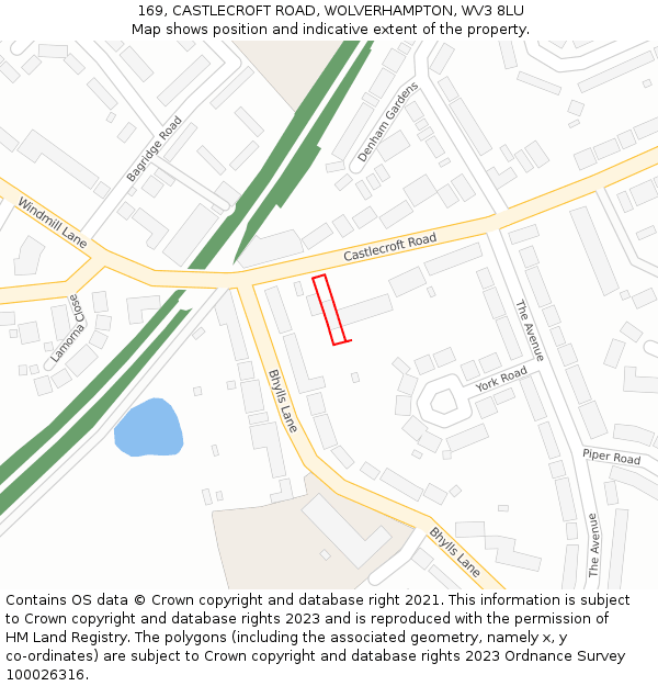 169, CASTLECROFT ROAD, WOLVERHAMPTON, WV3 8LU: Location map and indicative extent of plot