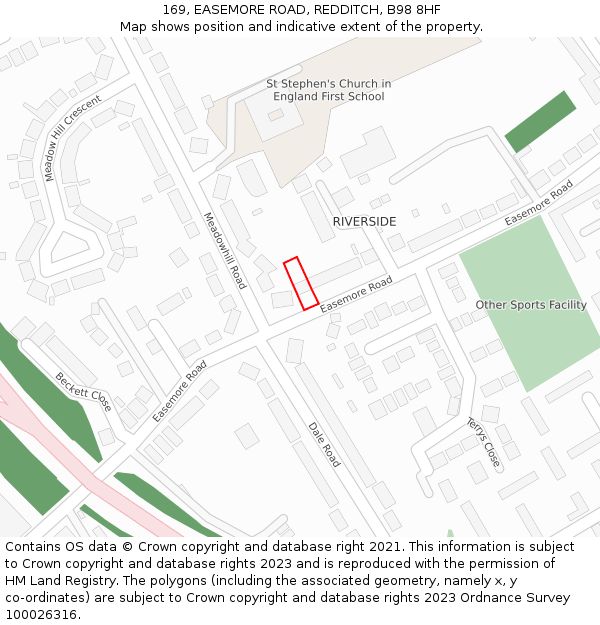 169, EASEMORE ROAD, REDDITCH, B98 8HF: Location map and indicative extent of plot