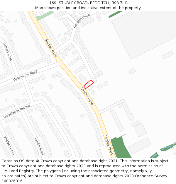 169, STUDLEY ROAD, REDDITCH, B98 7HR: Location map and indicative extent of plot