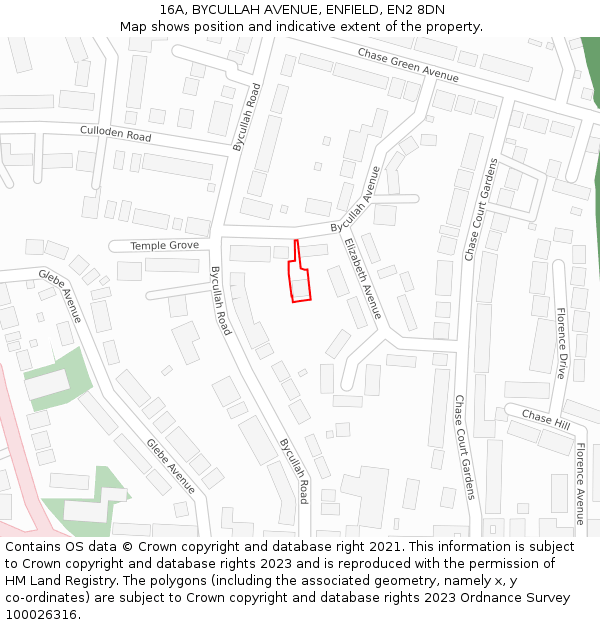 16A, BYCULLAH AVENUE, ENFIELD, EN2 8DN: Location map and indicative extent of plot