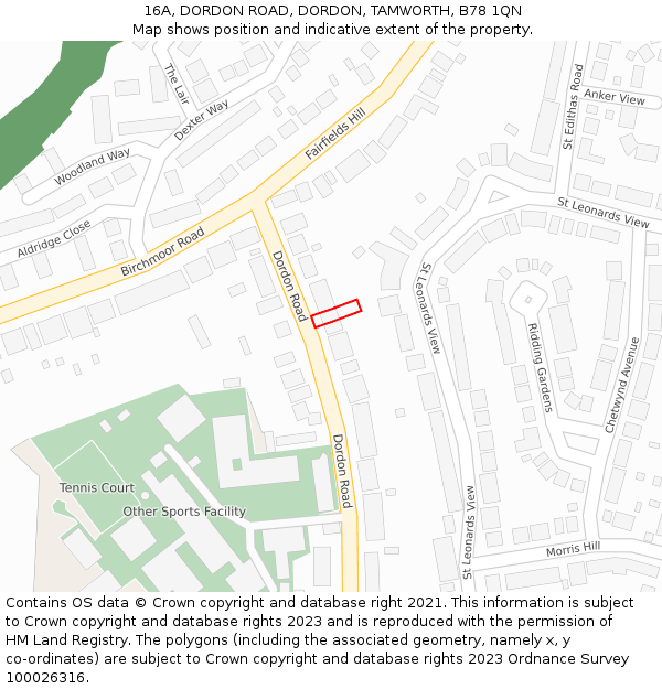 16A, DORDON ROAD, DORDON, TAMWORTH, B78 1QN: Location map and indicative extent of plot