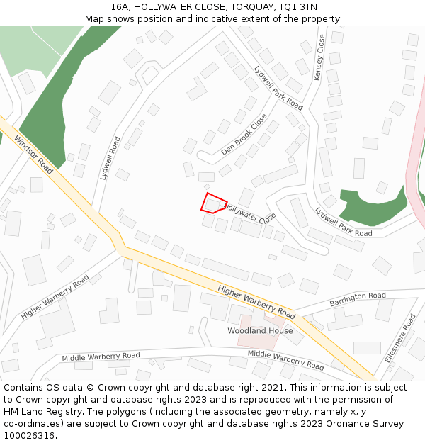 16A, HOLLYWATER CLOSE, TORQUAY, TQ1 3TN: Location map and indicative extent of plot