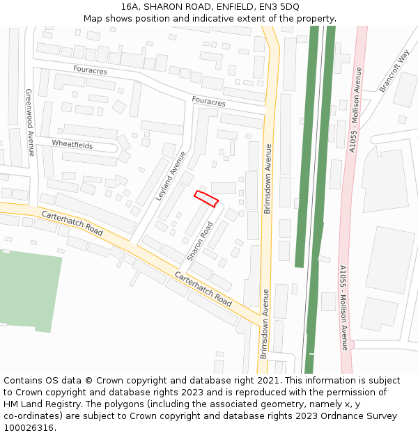 16A, SHARON ROAD, ENFIELD, EN3 5DQ: Location map and indicative extent of plot