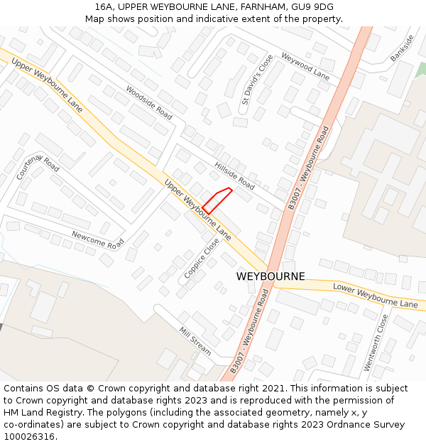 16A, UPPER WEYBOURNE LANE, FARNHAM, GU9 9DG: Location map and indicative extent of plot