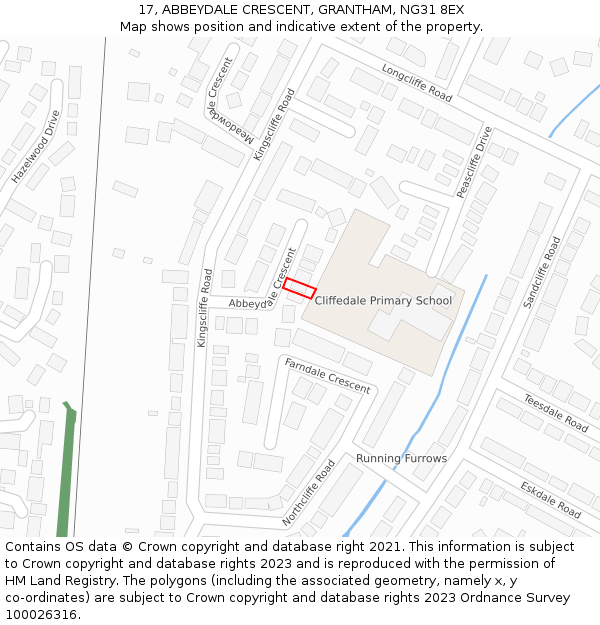 17, ABBEYDALE CRESCENT, GRANTHAM, NG31 8EX: Location map and indicative extent of plot