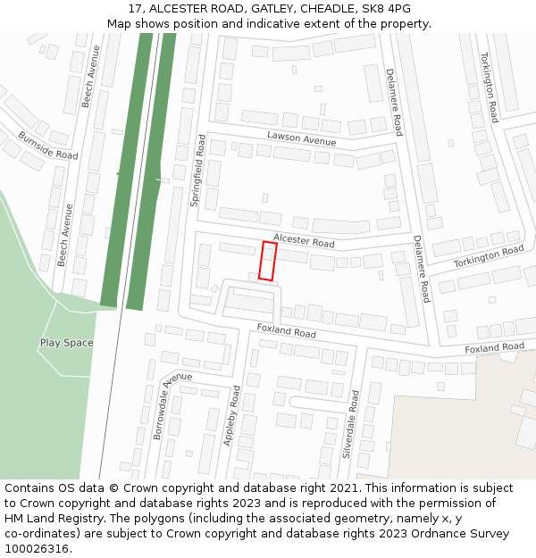 17, ALCESTER ROAD, GATLEY, CHEADLE, SK8 4PG: Location map and indicative extent of plot