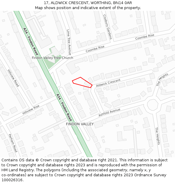 17, ALDWICK CRESCENT, WORTHING, BN14 0AR: Location map and indicative extent of plot