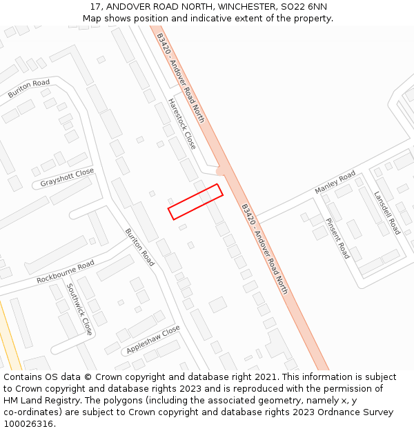 17, ANDOVER ROAD NORTH, WINCHESTER, SO22 6NN: Location map and indicative extent of plot