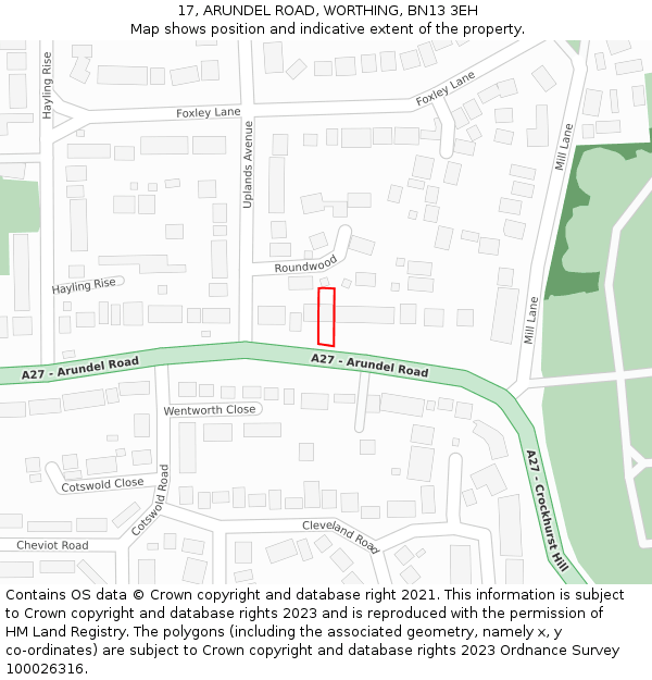 17, ARUNDEL ROAD, WORTHING, BN13 3EH: Location map and indicative extent of plot