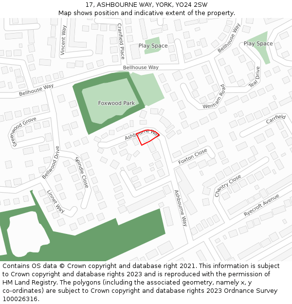 17, ASHBOURNE WAY, YORK, YO24 2SW: Location map and indicative extent of plot