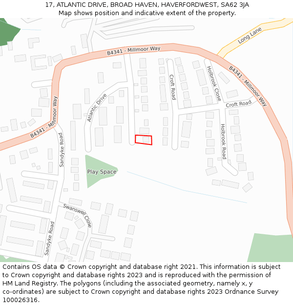 17, ATLANTIC DRIVE, BROAD HAVEN, HAVERFORDWEST, SA62 3JA: Location map and indicative extent of plot