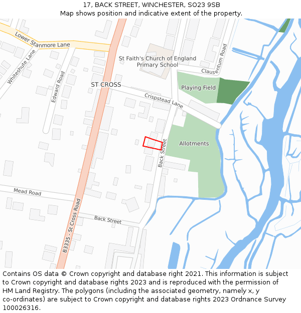 17, BACK STREET, WINCHESTER, SO23 9SB: Location map and indicative extent of plot