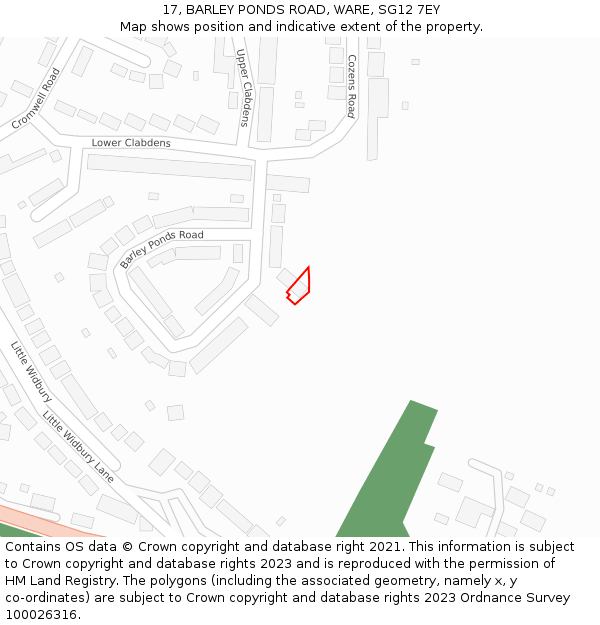 17, BARLEY PONDS ROAD, WARE, SG12 7EY: Location map and indicative extent of plot