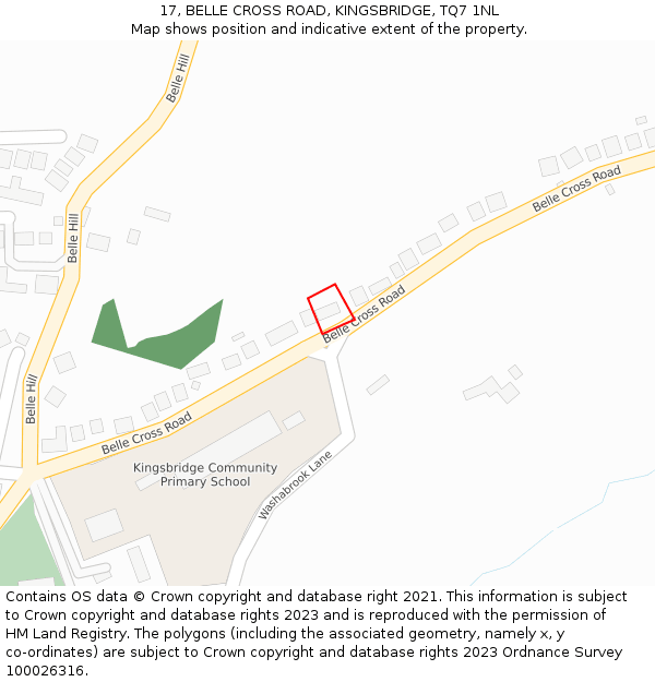 17, BELLE CROSS ROAD, KINGSBRIDGE, TQ7 1NL: Location map and indicative extent of plot