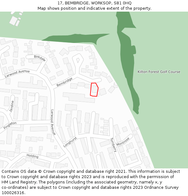 17, BEMBRIDGE, WORKSOP, S81 0HQ: Location map and indicative extent of plot