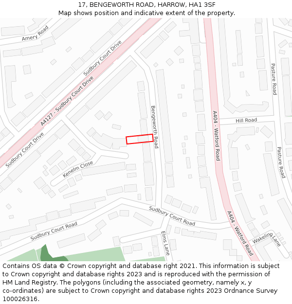 17, BENGEWORTH ROAD, HARROW, HA1 3SF: Location map and indicative extent of plot