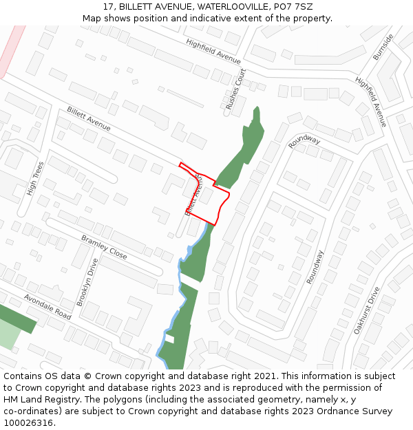 17, BILLETT AVENUE, WATERLOOVILLE, PO7 7SZ: Location map and indicative extent of plot