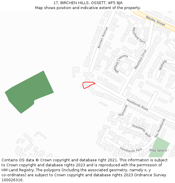 17, BIRCHEN HILLS, OSSETT, WF5 8JA: Location map and indicative extent of plot
