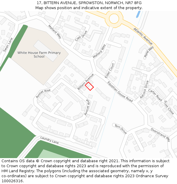 17, BITTERN AVENUE, SPROWSTON, NORWICH, NR7 8FG: Location map and indicative extent of plot