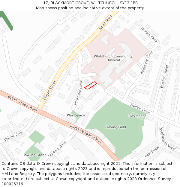 17, BLACKMORE GROVE, WHITCHURCH, SY13 1RR: Location map and indicative extent of plot