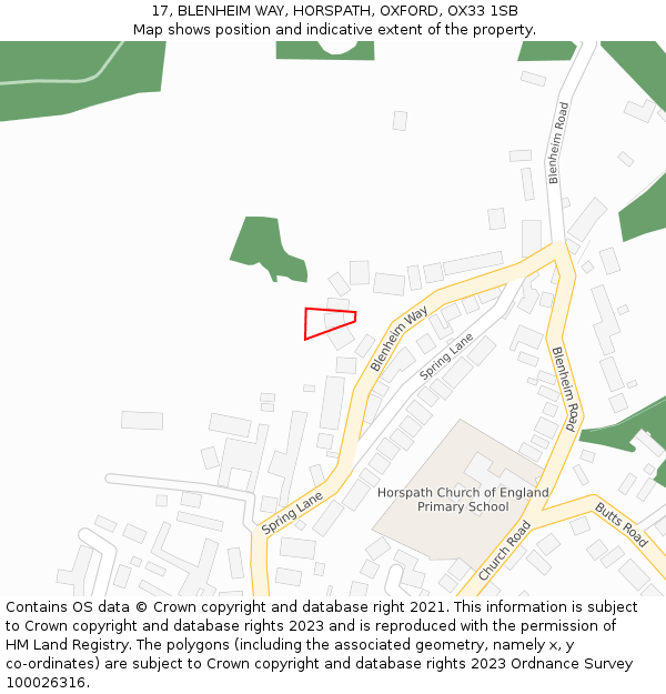17, BLENHEIM WAY, HORSPATH, OXFORD, OX33 1SB: Location map and indicative extent of plot