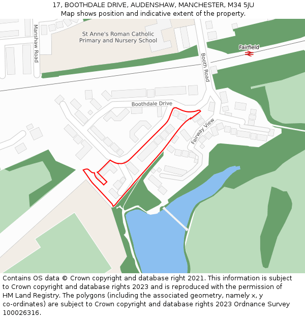 17, BOOTHDALE DRIVE, AUDENSHAW, MANCHESTER, M34 5JU: Location map and indicative extent of plot