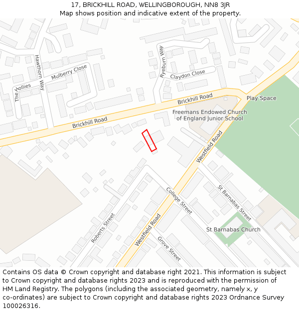 17, BRICKHILL ROAD, WELLINGBOROUGH, NN8 3JR: Location map and indicative extent of plot