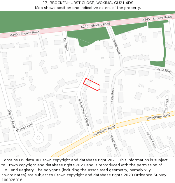 17, BROCKENHURST CLOSE, WOKING, GU21 4DS: Location map and indicative extent of plot