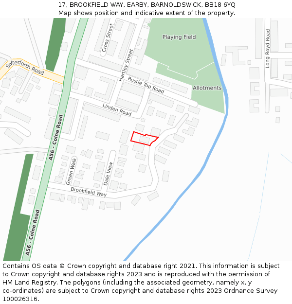 17, BROOKFIELD WAY, EARBY, BARNOLDSWICK, BB18 6YQ: Location map and indicative extent of plot