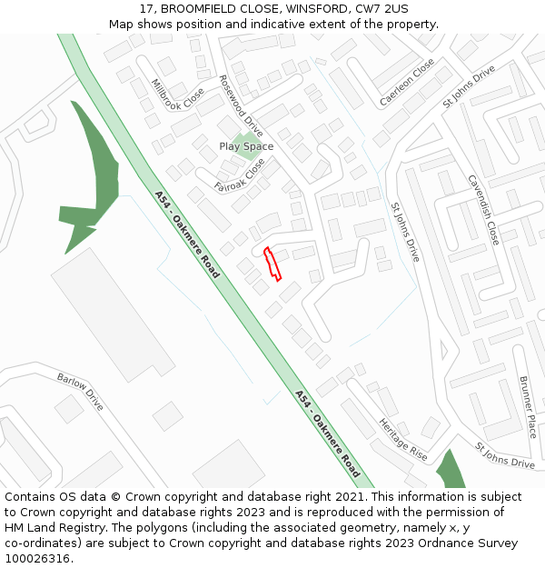 17, BROOMFIELD CLOSE, WINSFORD, CW7 2US: Location map and indicative extent of plot