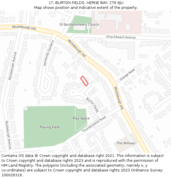 17, BURTON FIELDS, HERNE BAY, CT6 6JU: Location map and indicative extent of plot