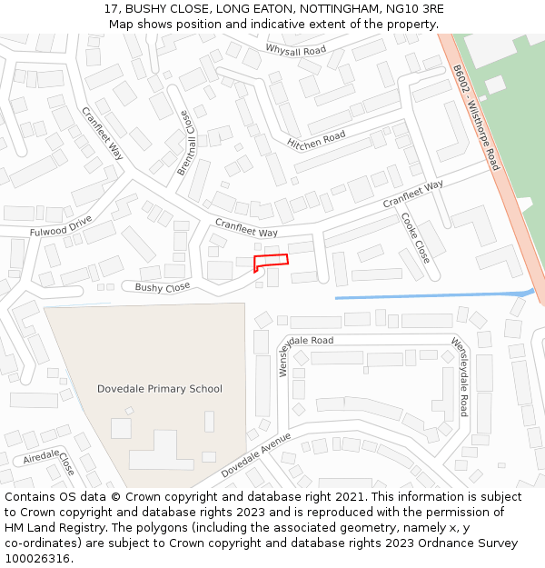 17, BUSHY CLOSE, LONG EATON, NOTTINGHAM, NG10 3RE: Location map and indicative extent of plot