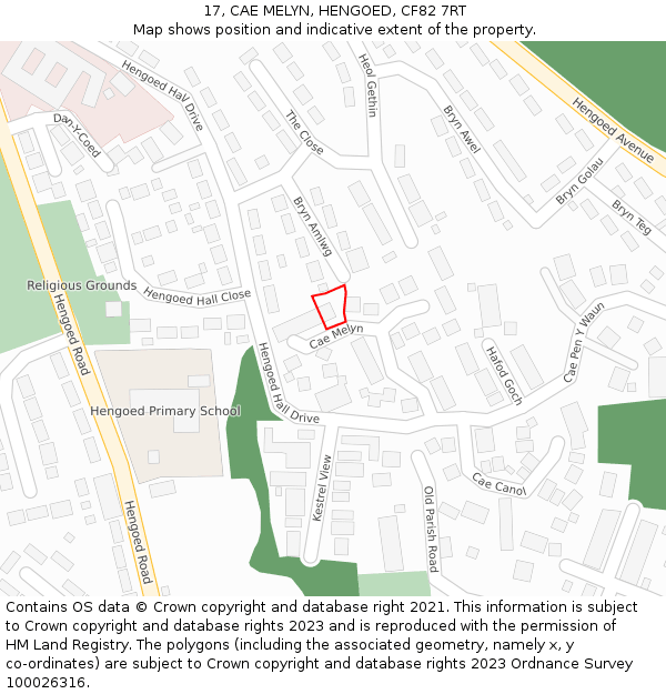 17, CAE MELYN, HENGOED, CF82 7RT: Location map and indicative extent of plot