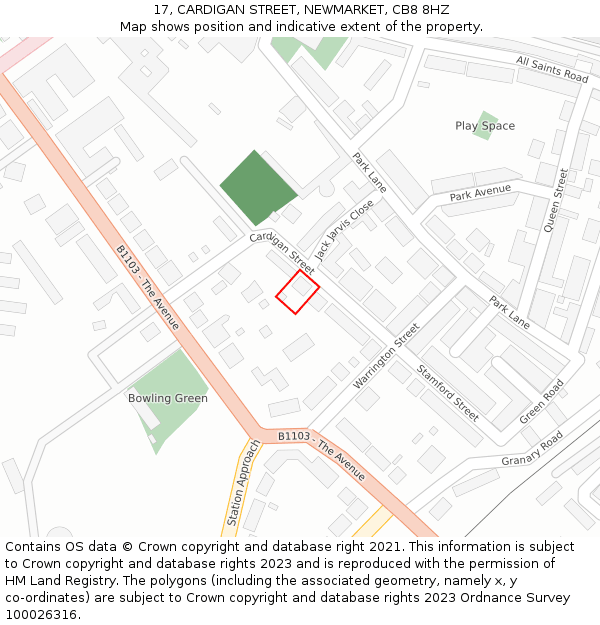 17, CARDIGAN STREET, NEWMARKET, CB8 8HZ: Location map and indicative extent of plot