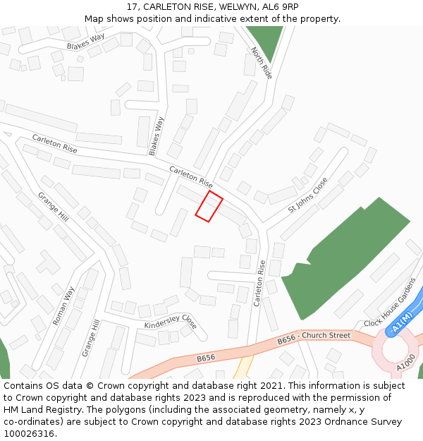 17, CARLETON RISE, WELWYN, AL6 9RP: Location map and indicative extent of plot