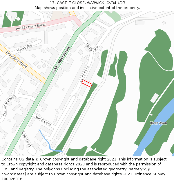 17, CASTLE CLOSE, WARWICK, CV34 4DB: Location map and indicative extent of plot