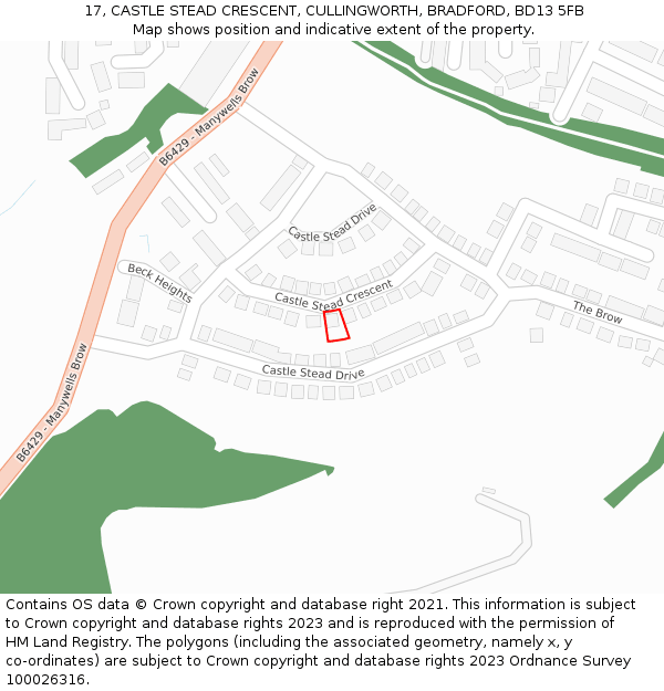 17, CASTLE STEAD CRESCENT, CULLINGWORTH, BRADFORD, BD13 5FB: Location map and indicative extent of plot
