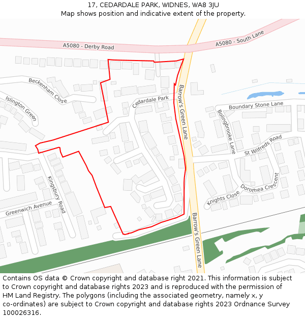 17, CEDARDALE PARK, WIDNES, WA8 3JU: Location map and indicative extent of plot