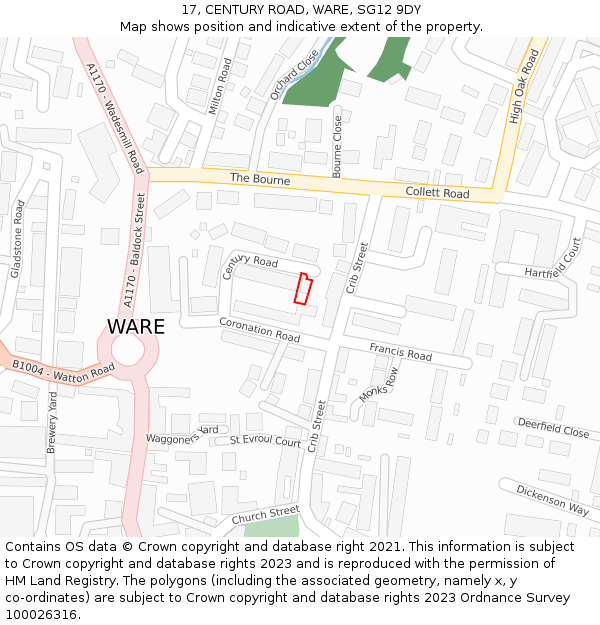 17, CENTURY ROAD, WARE, SG12 9DY: Location map and indicative extent of plot