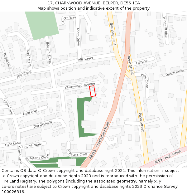 17, CHARNWOOD AVENUE, BELPER, DE56 1EA: Location map and indicative extent of plot