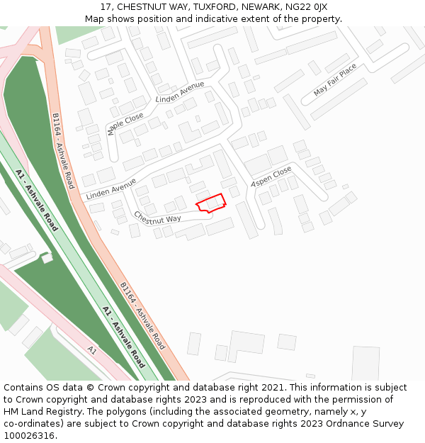 17, CHESTNUT WAY, TUXFORD, NEWARK, NG22 0JX: Location map and indicative extent of plot